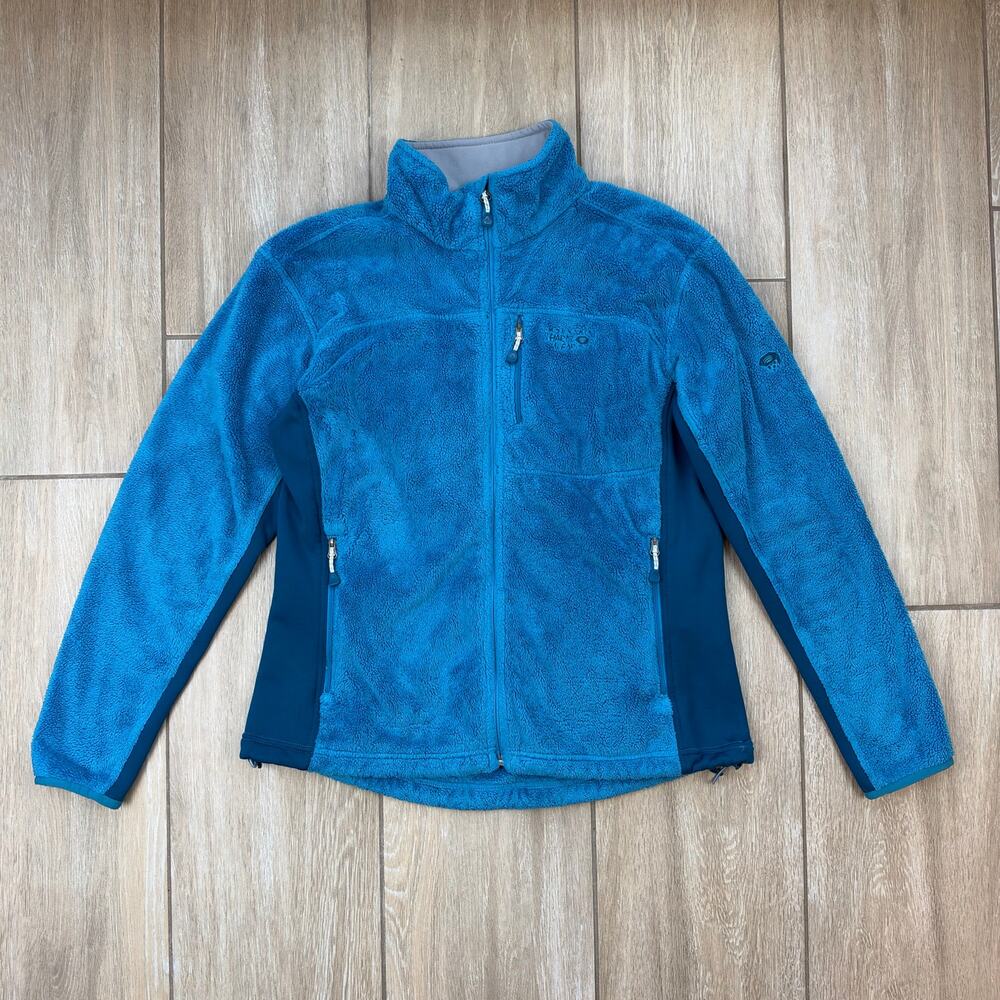 Mountain Hardwear Womens L Pyxis Tech Fleece Jacket Blue Full Zip Plush Hiking